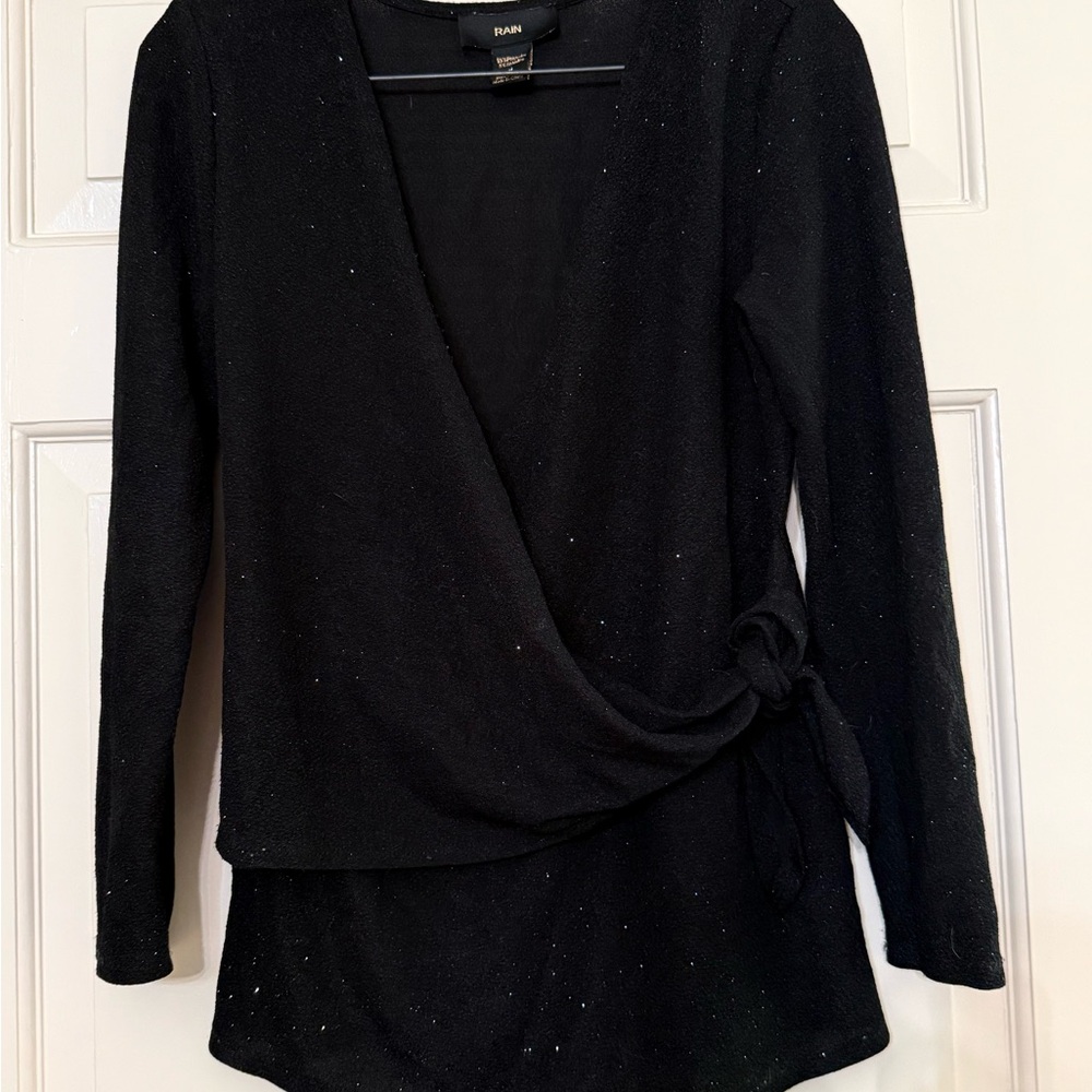 Chic Sparkly Black Wrap Blouse